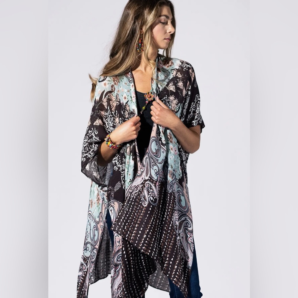 Mint Chocolate Paisley Boho Kimono - Picture 1 of 6
